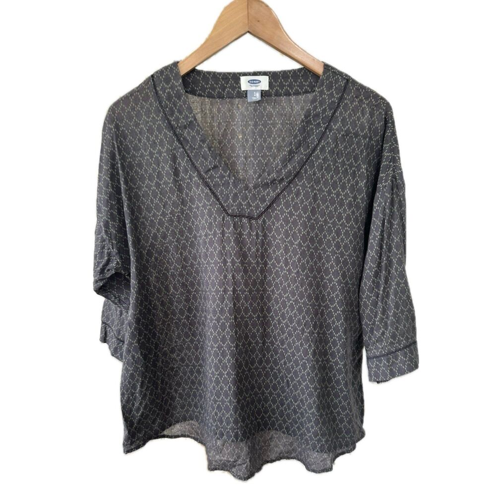 Old Navy Women's 100% Cotton Semi Sheer Geometric Quarter Sleeve Tunic Top S